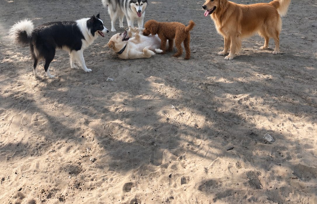 Hunde auf der Sandfläche in Rummelsburg